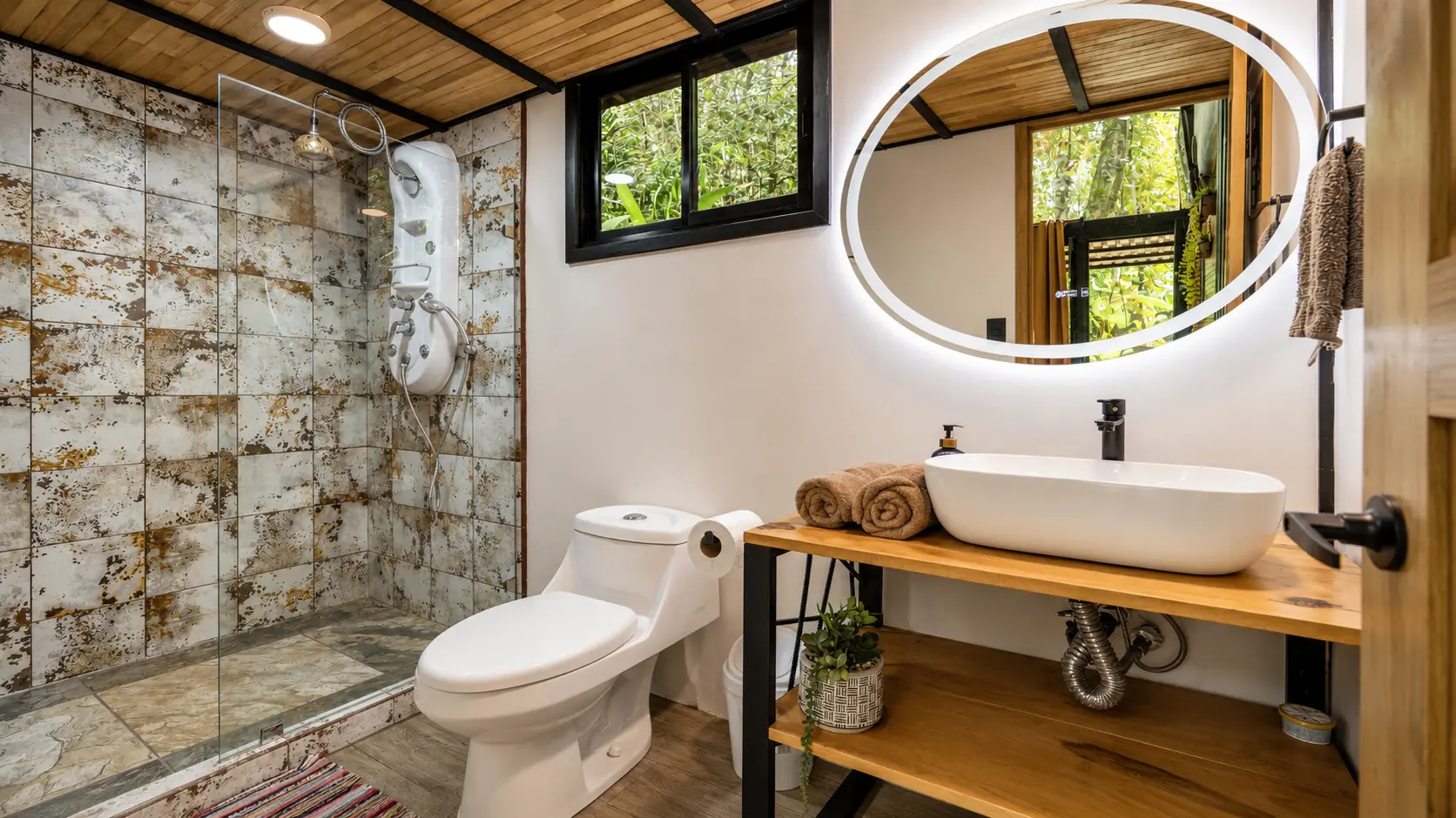 Palm Jungalow bathroom with walk-in rain shower